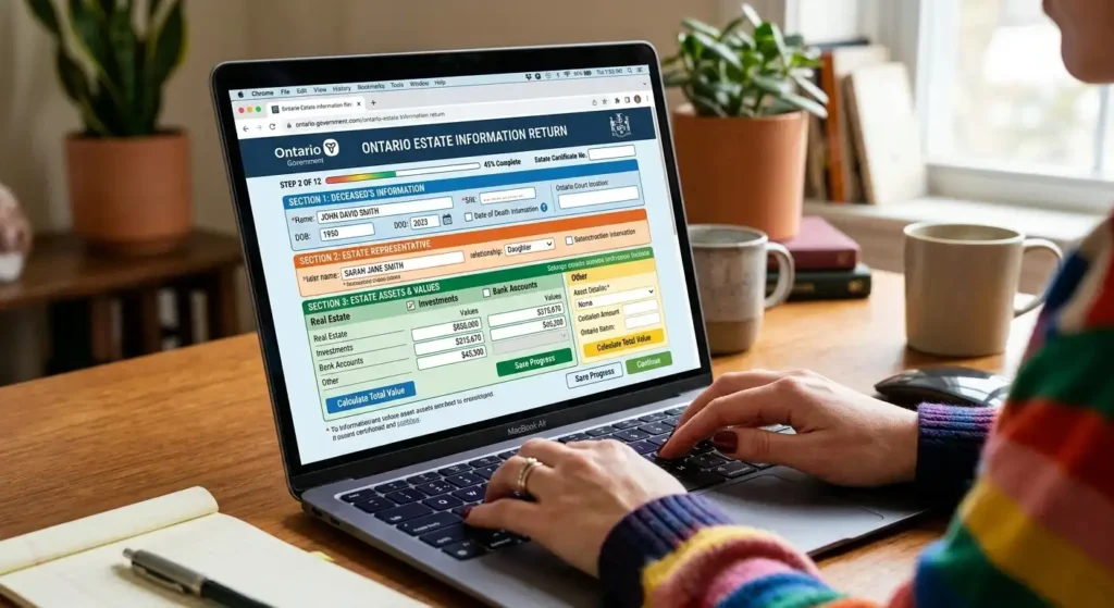 an estate trustee completing the online Ontario estate information return