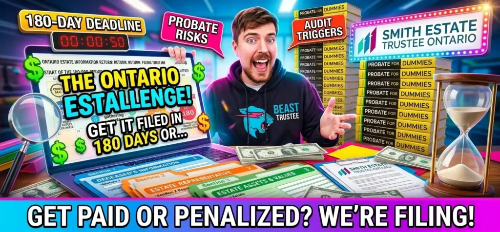 an image representing the steps an estate trustee in Ontario must go through including filing the estate informaton return Ontario before the 180 day period expires